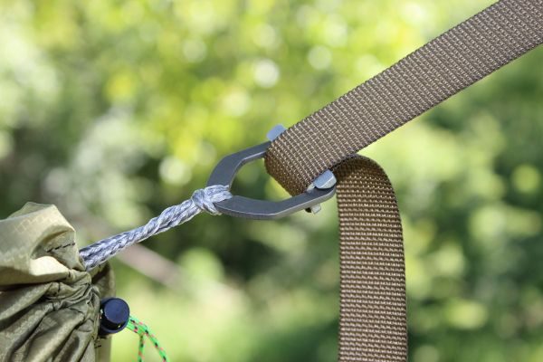 Titanum Cinch Buckle attached to hammock for suspension by Dutchware Gear