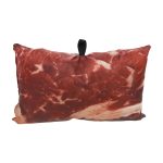 fabric pillow with red raw meat print