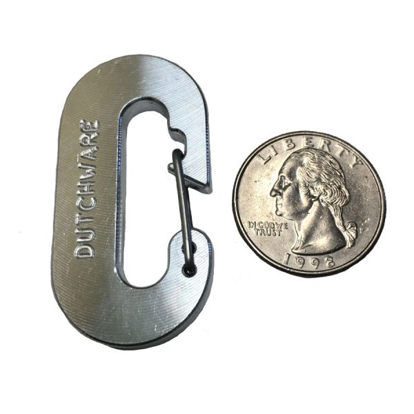 Dutch Biner clip size comparison to a quarter for hammock suspension