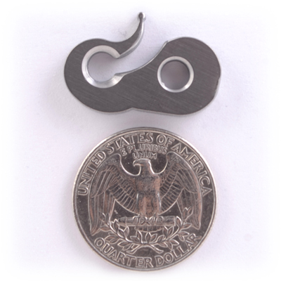 Whoopie Hook compared to a quarter to show the size of the hook for hammock suspension from Dutchware Gear