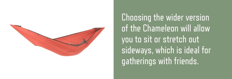 the wide chameleon hammock lets you sit sideways and lay longways